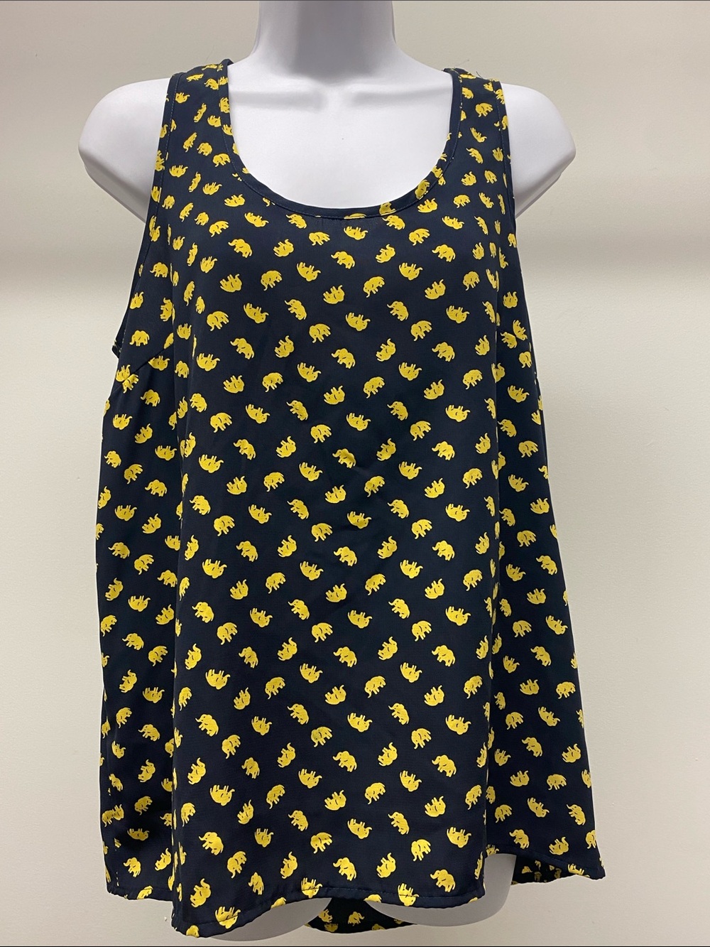 Pleione Navy Tank with Yellow Elephant Motif